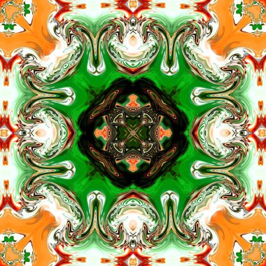 Benzersiz mandala, Oriental yuvarlak desen, mistik motifi, egzotik arka plan. Fantastik fraktal tasarım, geometrik doku parlayan renkli dijital sanat.