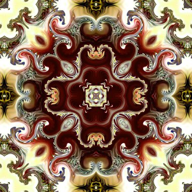 Benzersiz mandala, Oriental yuvarlak desen, mistik motifi, egzotik arka plan. Fantastik fraktal tasarım, geometrik doku parlayan renkli dijital sanat.