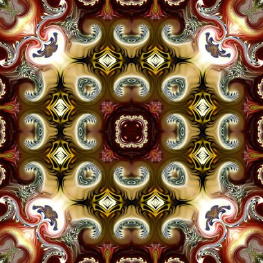 Benzersiz mandala, Oriental yuvarlak desen, mistik motifi, egzotik arka plan. Fantastik fraktal tasarım, geometrik doku parlayan renkli dijital sanat.