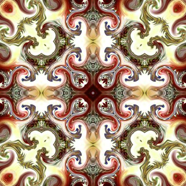 Benzersiz mandala, Oriental yuvarlak desen, mistik motifi, egzotik arka plan. Fantastik fraktal tasarım, geometrik doku parlayan renkli dijital sanat.