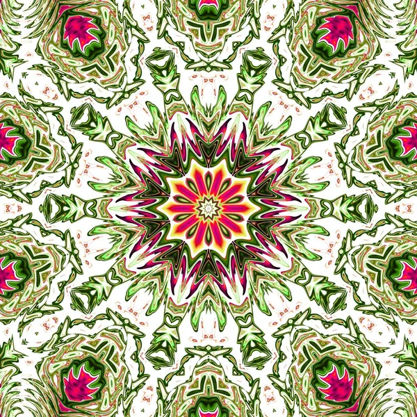 Benzersiz mandala, Oriental yuvarlak desen, mistik motifi, egzotik arka plan. Fantastik fraktal tasarım, geometrik doku parlayan renkli dijital sanat.