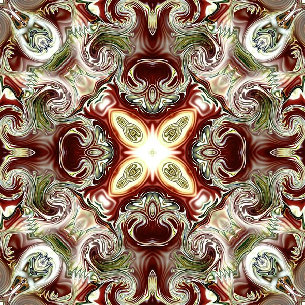 Benzersiz mandala, Oriental yuvarlak desen, mistik motifi, egzotik arka plan. Fantastik fraktal tasarım, geometrik doku parlayan renkli dijital sanat.