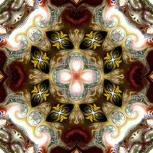 Benzersiz mandala, Oriental yuvarlak desen, mistik motifi, egzotik arka plan. Fantastik fraktal tasarım, geometrik doku parlayan renkli dijital sanat.