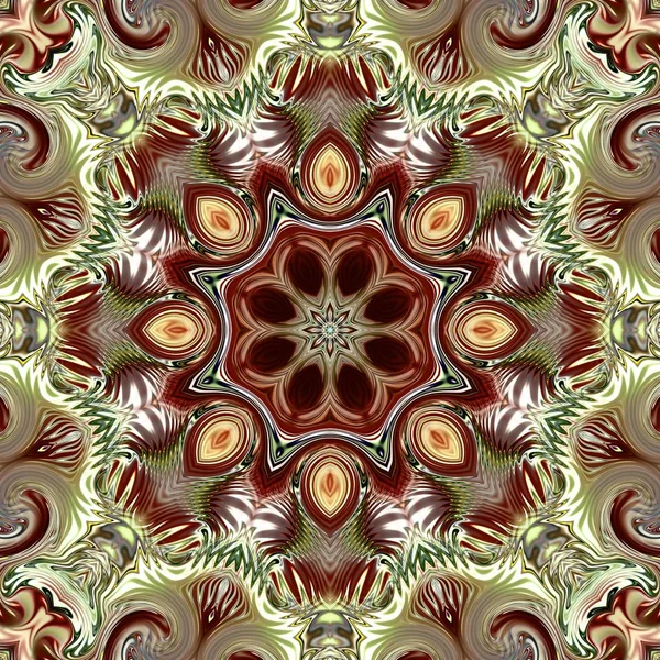 Benzersiz mandala, Oriental yuvarlak desen, mistik motifi, egzotik arka plan. Fantastik fraktal tasarım, geometrik doku parlayan renkli dijital sanat.