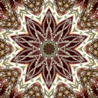 Benzersiz mandala, Oriental yuvarlak desen, mistik motifi, egzotik arka plan. Fantastik fraktal tasarım, geometrik doku parlayan renkli dijital sanat