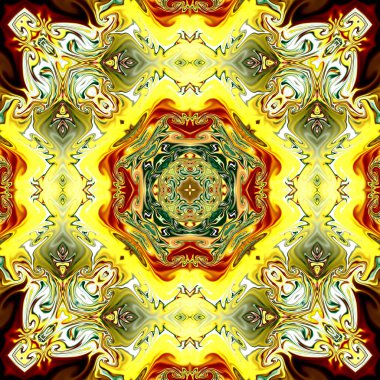 Benzersiz mandala, Oriental yuvarlak desen, mistik motifi, egzotik arka plan. Fantastik fraktal tasarım, geometrik doku parlayan renkli dijital sanat