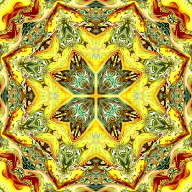 Benzersiz mandala, Oriental yuvarlak desen, mistik motifi, egzotik arka plan. Fantastik fraktal tasarım, geometrik doku parlayan renkli dijital sanat