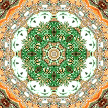 Benzersiz mandala, Oriental yuvarlak desen, mistik motifi, egzotik arka plan. Fantastik fraktal tasarım, geometrik doku parlayan renkli dijital sanat