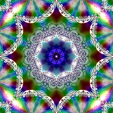 Benzersiz mandala, Oriental yuvarlak desen, mistik motifi, egzotik arka plan. Fantastik fraktal tasarım, geometrik doku parlayan renkli dijital sanat