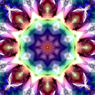 Benzersiz mandala, Oriental yuvarlak desen, mistik motifi, egzotik arka plan. Fantastik fraktal tasarım, geometrik doku parlayan renkli dijital sanat