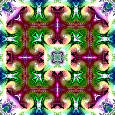 Benzersiz mandala, Oriental yuvarlak desen, mistik motifi, egzotik arka plan. Fantastik fraktal tasarım, geometrik doku parlayan renkli dijital sanat