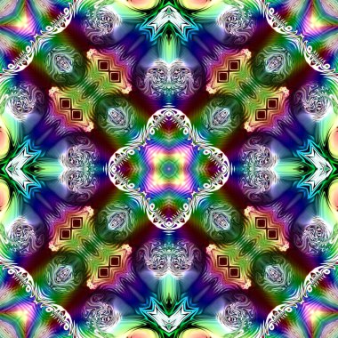 Benzersiz mandala, Oriental yuvarlak desen, mistik motifi, egzotik arka plan. Fantastik fraktal tasarım, geometrik doku parlayan renkli dijital sanat