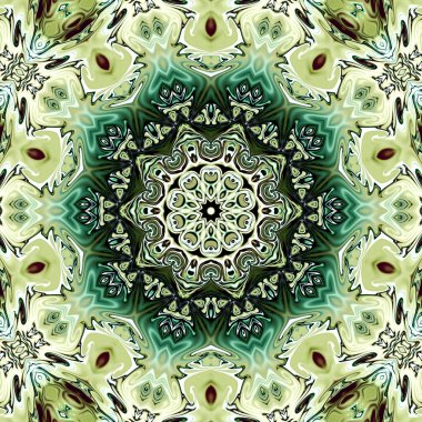 Benzersiz mandala, Oriental yuvarlak desen, mistik motifi, egzotik arka plan. Fantastik fraktal tasarım, geometrik doku parlayan renkli dijital sanat