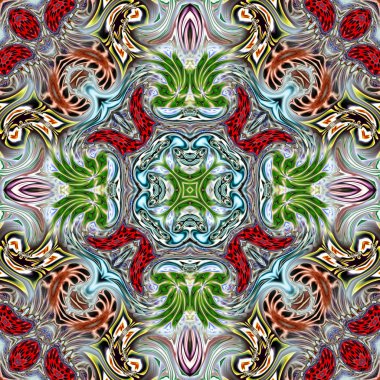 Benzersiz mandala, Oriental yuvarlak desen, mistik motifi, egzotik arka plan. Fantastik fraktal tasarım, geometrik doku parlayan renkli dijital sanat