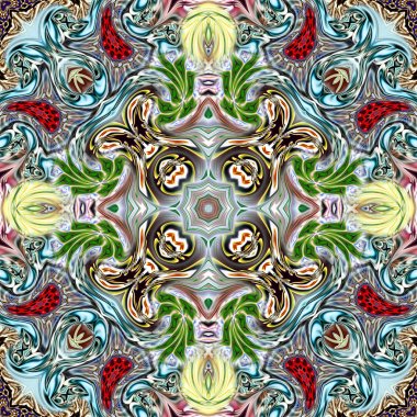 Benzersiz mandala, Oriental yuvarlak desen, mistik motifi, egzotik arka plan. Fantastik fraktal tasarım, geometrik doku parlayan renkli dijital sanat