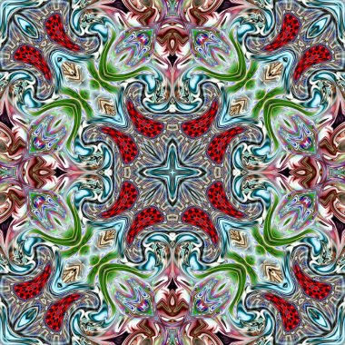 Benzersiz mandala, Oriental yuvarlak desen, mistik motifi, egzotik arka plan. Fantastik fraktal tasarım, geometrik doku parlayan renkli dijital sanat