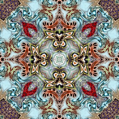 Benzersiz mandala, Oriental yuvarlak desen, mistik motifi, egzotik arka plan. Fantastik fraktal tasarım, geometrik doku parlayan renkli dijital sanat