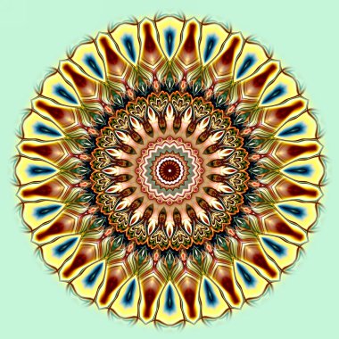 Benzersiz mandala, Oriental yuvarlak desen, mistik motifi, egzotik arka plan. Fantastik fraktal tasarım, geometrik doku parlayan renkli dijital sanat