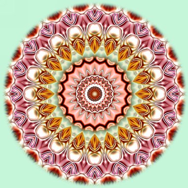 Benzersiz mandala, Oriental yuvarlak desen, mistik motifi, egzotik arka plan. Fantastik fraktal tasarım, geometrik doku parlayan renkli dijital sanat