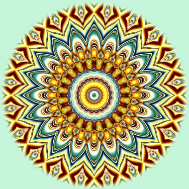 Benzersiz mandala, Oriental yuvarlak desen, mistik motifi, egzotik arka plan. Fantastik fraktal tasarım, geometrik doku parlayan renkli dijital sanat