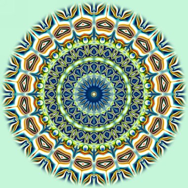 Benzersiz mandala, Oriental yuvarlak desen, mistik motifi, egzotik arka plan. Fantastik fraktal tasarım, geometrik doku parlayan renkli dijital sanat