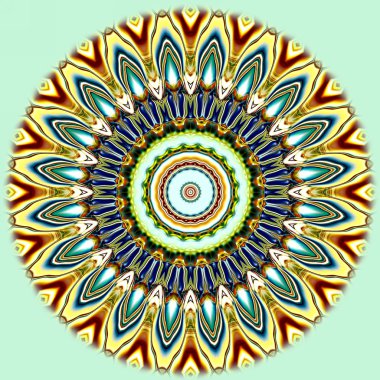 Benzersiz mandala, Oriental yuvarlak desen, mistik motifi, egzotik arka plan. Fantastik fraktal tasarım, geometrik doku parlayan renkli dijital sanat