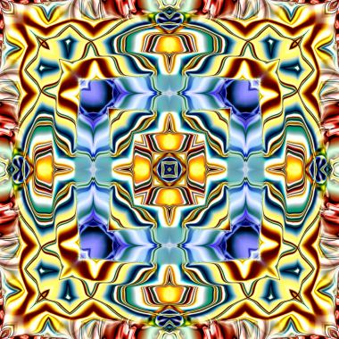 Benzersiz mandala, Oriental yuvarlak desen, mistik motifi, egzotik arka plan. Fantastik fraktal tasarım, geometrik doku parlayan renkli dijital sanat