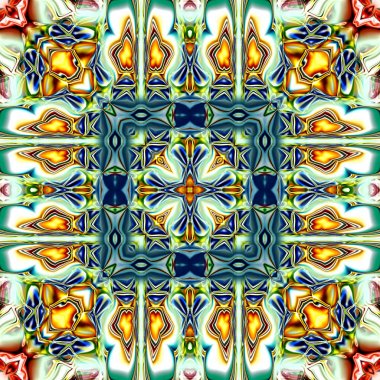 Benzersiz mandala, Oriental yuvarlak desen, mistik motifi, egzotik arka plan. Fantastik fraktal tasarım, geometrik doku parlayan renkli dijital sanat