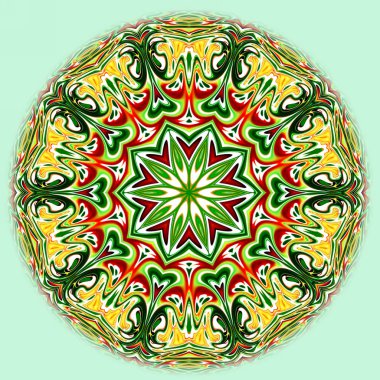 Benzersiz mandala, Oriental yuvarlak desen, mistik motifi, egzotik arka plan. Fantastik fraktal tasarım, geometrik doku parlayan renkli dijital sanat