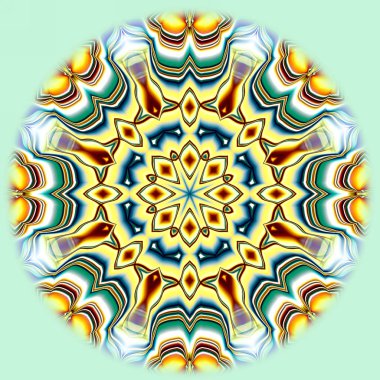 Benzersiz mandala, Oriental yuvarlak desen, mistik motifi, egzotik arka plan. Fantastik fraktal tasarım, geometrik doku parlayan renkli dijital sanat