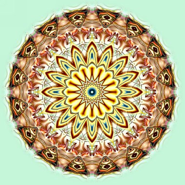 Benzersiz mandala, Oriental yuvarlak desen, mistik motifi, egzotik arka plan. Fantastik fraktal tasarım, geometrik doku parlayan renkli dijital sanat