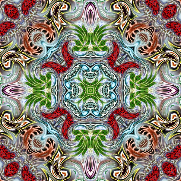 Benzersiz mandala, Oriental yuvarlak desen, mistik motifi, egzotik arka plan. Fantastik fraktal tasarım, geometrik doku parlayan renkli dijital sanat