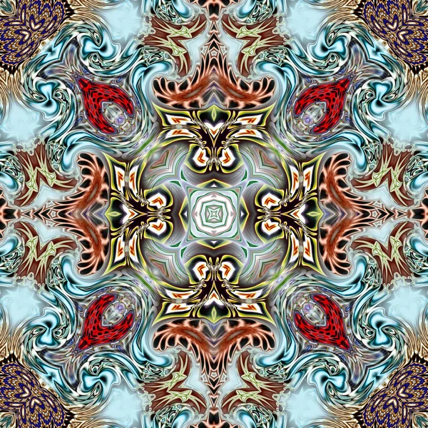 Benzersiz mandala, Oriental yuvarlak desen, mistik motifi, egzotik arka plan. Fantastik fraktal tasarım, geometrik doku parlayan renkli dijital sanat