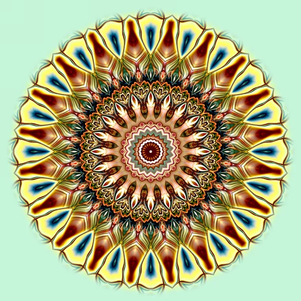 Benzersiz mandala, Oriental yuvarlak desen, mistik motifi, egzotik arka plan. Fantastik fraktal tasarım, geometrik doku parlayan renkli dijital sanat