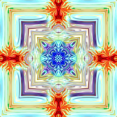  Benzersiz mandala, Oriental yuvarlak desen, mistik motifi, egzotik arka plan. Fantastik fraktal tasarım, geometrik doku parlayan renkli dijital sanat.