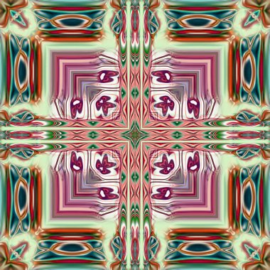  Benzersiz mandala, Oriental yuvarlak desen, mistik motifi, egzotik arka plan. Fantastik fraktal tasarım, geometrik doku parlayan renkli dijital sanat.