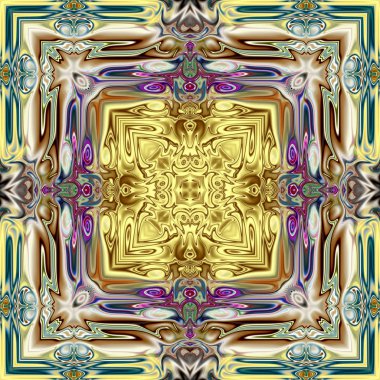 Benzersiz mandala, Oriental yuvarlak desen, mistik motifi, egzotik arka plan. Fantastik fraktal tasarım, geometrik doku parlayan renkli dijital sanat.