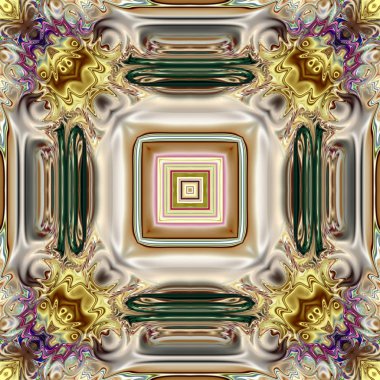 Benzersiz mandala, Oriental yuvarlak desen, mistik motifi, egzotik arka plan. Fantastik fraktal tasarım, geometrik doku parlayan renkli dijital sanat.