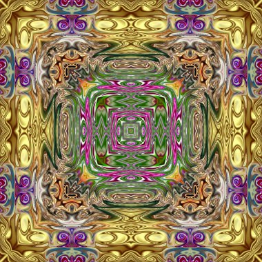 Benzersiz mandala, Oriental yuvarlak desen, mistik motifi, egzotik arka plan. Fantastik fraktal tasarım, geometrik doku parlayan renkli dijital sanat.