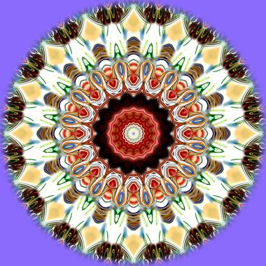 Benzersiz mandala, Oriental yuvarlak desen, mistik motifi, egzotik arka plan. Fantastik fraktal tasarım, geometrik doku parlayan renkli dijital sanat.