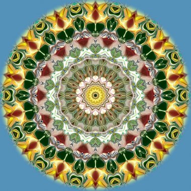 Benzersiz mandala, Oriental yuvarlak desen, mistik motifi, egzotik arka plan. Fantastik fraktal tasarım, geometrik doku parlayan renkli dijital sanat.