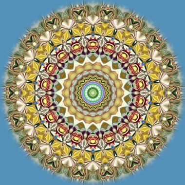 Benzersiz mandala, Oriental yuvarlak desen, mistik motifi, egzotik arka plan. Fantastik fraktal tasarım, geometrik doku parlayan renkli dijital sanat.