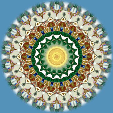 Benzersiz mandala, Oriental yuvarlak desen, mistik motifi, egzotik arka plan. Fantastik fraktal tasarım, geometrik doku parlayan renkli dijital sanat.