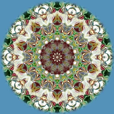 Benzersiz mandala, Oriental yuvarlak desen, mistik motifi, egzotik arka plan. Fantastik fraktal tasarım, geometrik doku parlayan renkli dijital sanat.