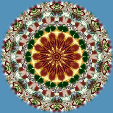 Benzersiz mandala, Oriental yuvarlak desen, mistik motifi, egzotik arka plan. Fantastik fraktal tasarım, geometrik doku parlayan renkli dijital sanat.