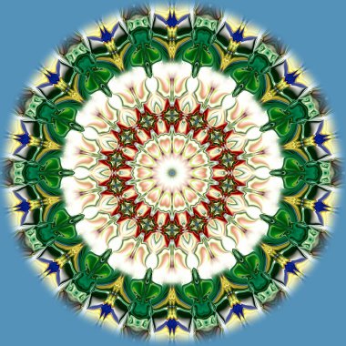 Benzersiz mandala, Oriental yuvarlak desen, mistik motifi, egzotik arka plan. Fantastik fraktal tasarım, geometrik doku parlayan renkli dijital sanat.