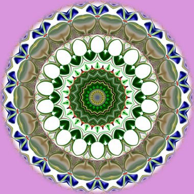 Benzersiz mandala, Oriental yuvarlak desen, mistik motifi, egzotik arka plan. Fantastik fraktal tasarım, geometrik doku parlayan renkli dijital sanat.