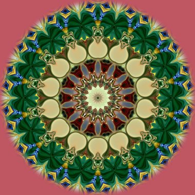 Benzersiz mandala, Oriental yuvarlak desen, mistik motifi, egzotik arka plan. Fantastik fraktal tasarım, geometrik doku parlayan renkli dijital sanat.