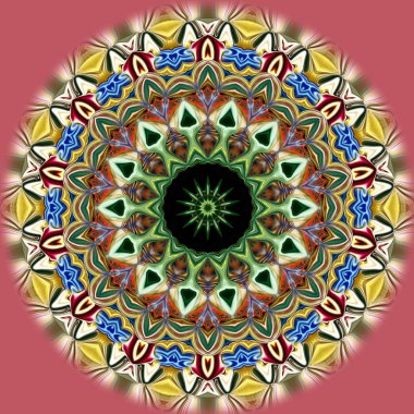 Benzersiz mandala, Oriental yuvarlak desen, mistik motifi, egzotik arka plan. Fantastik fraktal tasarım, geometrik doku parlayan renkli dijital sanat.