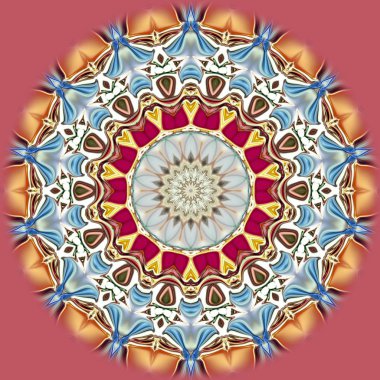 Benzersiz mandala, Oriental yuvarlak desen, mistik motifi, egzotik arka plan. Fantastik fraktal tasarım, geometrik doku parlayan renkli dijital sanat.